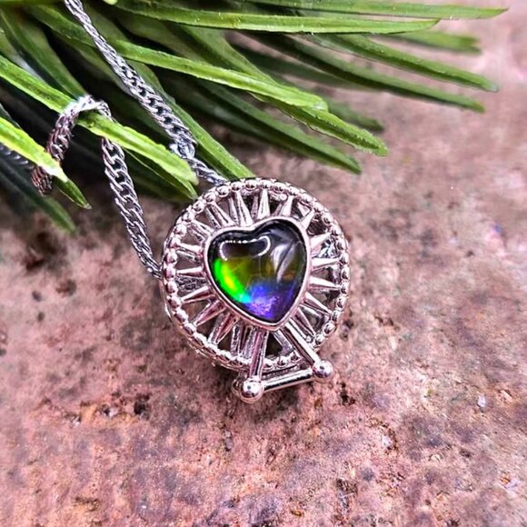 Genuine Canadian Ammolite Ferris Wheel 925 Pendant Necklace - Picture 3 of 11
